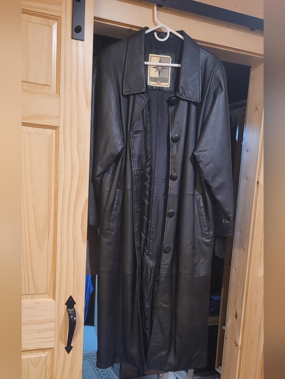 Womens Black Leather Long Coat by Middlebrook